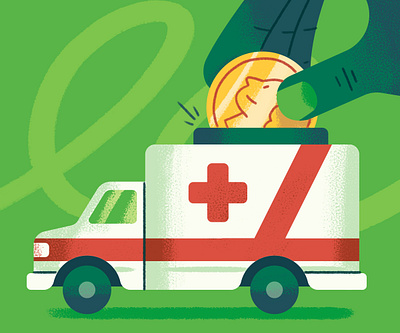 Cash Only Practice ambulance coin design editorial health healthcare hospital illustration medical money payment texture vend