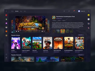 Game Dashboard For Streaming cybersports dark dashboard esports fortnite game games gaming interface ladder stream streaming tournament twitch ui uiux ux video watch