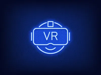 VR Emoji blue emoji emoticon experience gamer gaming glasses headset icon illustration logo neon outline reality sign smile technology videogame virtual vr