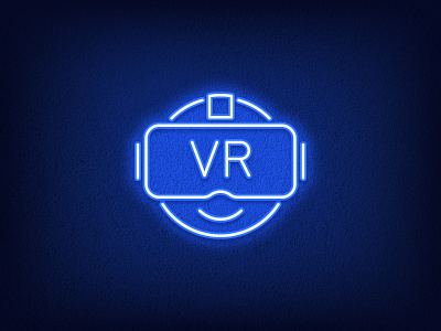 VR Emoji blue emoji emoticon experience gamer gaming glasses headset icon illustration logo neon outline reality sign smile technology videogame virtual vr