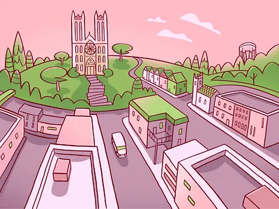 My Town canada church city colour design guelph illustration streets sunset town trees