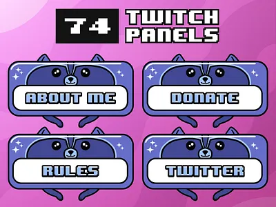 74x Cute Dark Blue Raccoon Twitch Panels for Stream