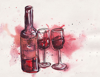 Wine splash abstract animation background design illustration ink lineart stylised watercolor