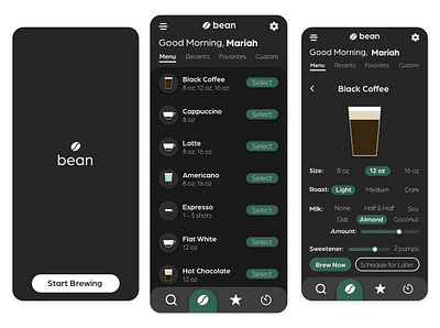 Coffee Brewing App app app design coffee darkmode graphic design ux xddailycreativechallenge