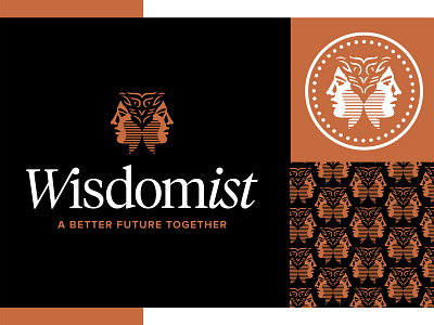 Wisdomist Logo 3 branding classy copper design face human icon janus logo pattern roman