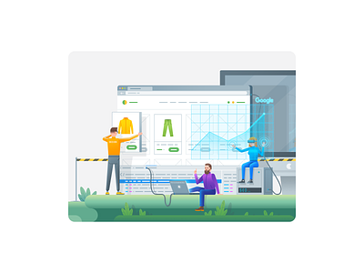 Site Development Illustration analytics construction developer development illustration man marketing people pixel perfect shop site store woman