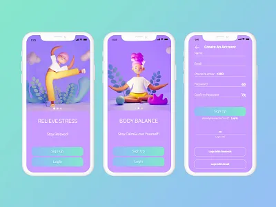 Yoga Meditation App 3d animation art for game branding design ui