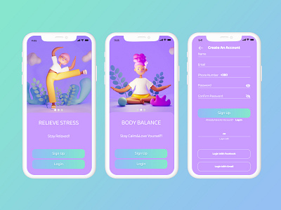 Yoga Meditation App 3d animation art for game branding design ui