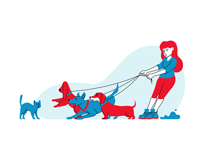 Difficulties walking dogs animal bark cat dog graphics line park vector walk