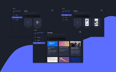 AX STUDIO – A concept for auditory interaction design app app design dark ui design desktop app sound design ui ui sound ux ux sound