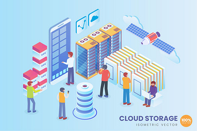 Isometric Cloud Storage Technology Vector Concept 3d 3d animation 3d art 3d character 3d illustration animation app banner banners branding design graphic design illustration isometric landing page landing pages logo motion graphics page ui