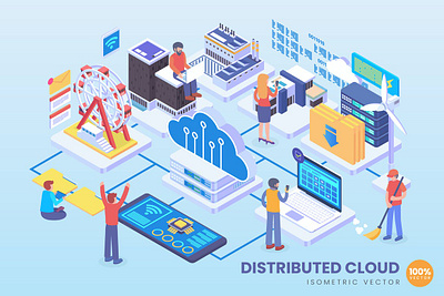 Isometric Distributed Cloud Technology Vector 3d 3d animation 3d art 3d character 3d illustration animation app banner branding concept design graphic design illustration isometric landing page logo motion graphics page ui vector