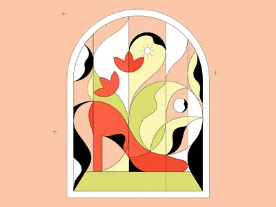 Women's day design flowers geometric illustration illustration art plants red shoe woman women