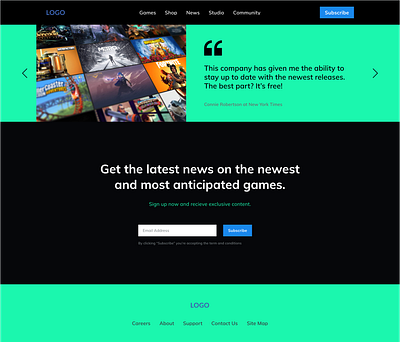 High-fidelity gaming news landing page branding design illustration typography ui