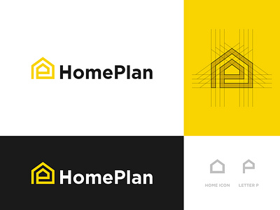 HomePlan - Logo Design Concept agency brand identity branding business concept creative design designer portfolio designs home letterlogo logo logo designer minimalist modern p letter plan realestate unique yellow