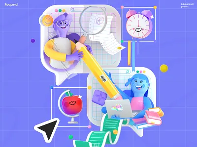 Online Education 3d 3d art 3ddesign 3dmodeling branding character class colors design graphic design illustration kawai kawaii online render school student ui uidesign webdesign