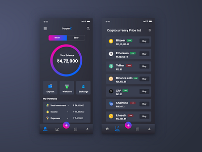 Cryptocurrency app - HyperX app branding design mockup ui ux