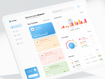 E-Tutor Web App class clean course activity course dashboard education web app halal lab minimal online education web app saas applications tutor app ui ux your courses