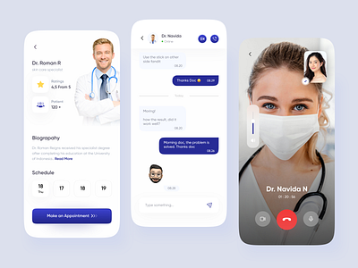 Medic Mobile App Exploration 👩‍⚕️ blue card chat chatroom clean design detailscreen flutter healthy homescreen medic mobile mobile app mobile design mobile ui spalshscreen ui ui design video call