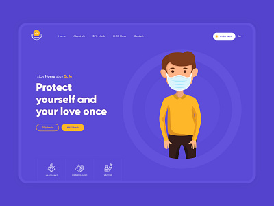 Mask Up! Stay Healthy & Safe! brand design clean ui corona virus covid19 face mask hero banner hero image illustration landing page design mask up minimal minimalist minimalistic responsive web design trending shot uiux design web design