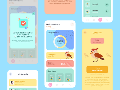 Daily activity app for children activity app children app clean design dashboard design figma fitness app illustration minimalistic mobile app tiles ui ux