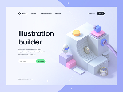 Bento – Illustration Builder Concept 3d 3d illustration 3d render app clean coin crypto hero header illustration isometric landing page minimal typography ui ui design ui8 ux ux design web design website