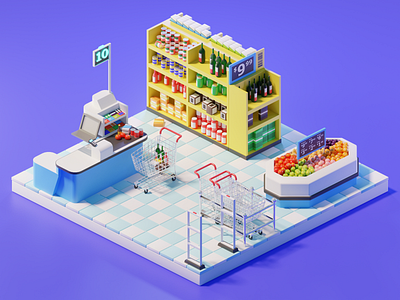 Grocery Shopping 3d art blender design illustration lighting low poly render