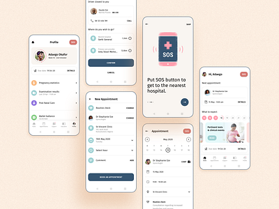 Fine Feather, Healthcare pregnancy app antenatal app appointment calendar chat contact dashboard doctor form health healthcare illustration mobile mobile app nurse postnatal pregnancy profile schedule tabbar