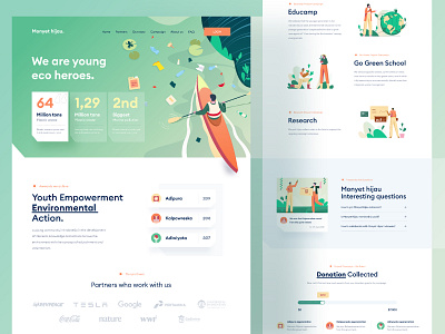 Go Green community landing page design clean community dashboard desktop earth education future globe go green green homepage illustration landing leaf mobile plastic ui water website world