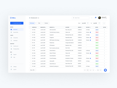 Billers Invoice Software>> Dashboard billing ui dashboard invoice user interface userecperience