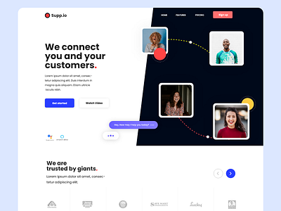 Supp.io - AI Customer support Landing page ai artificial intelligence best shot color pallete colors customer service customer support homepage landing landingpage minimalism userinterface ux web webdesign