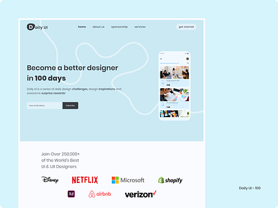 Daily UI 100 - Redesign Daily UI Landing Page 100 100 days challenge dailyui landing page