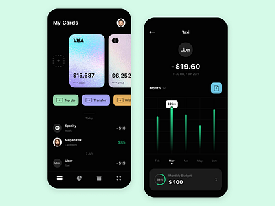 Finance - Mobile Banking App 💸 app bank app banking banking app card credit card dark design finance finance app fintech gradient holographic lviv mobile ui ukraine ux wallet wallet app