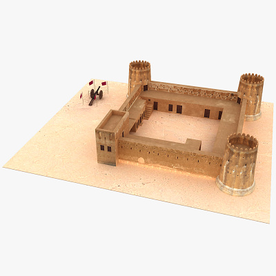Zubara Fort Qatar 3D model 3dmodel antique architecture building castle city cityscape fortress landmark lowpoly medieval tower town towngate