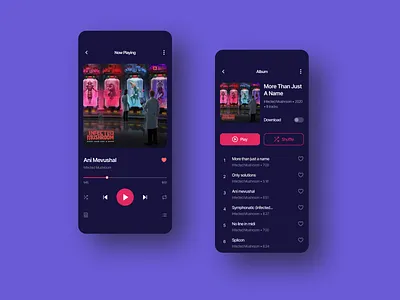 Music player album cover dark design mobile app music player theme track ui ux