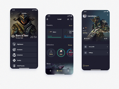 Game app app concept dark ui warframe