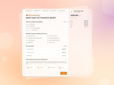 Quote Redesign for "Apricot Insurance" app car insurance checkout experience design insurance minimalistic product design responsive design saas saas app stepper ui uiux ux web app web design