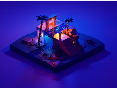 Ancient Underwater ruin of Oshun 3d design ui