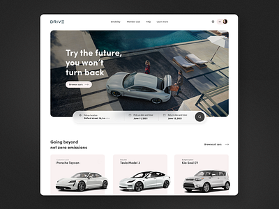 Electric car rental web design car rental electric car flat modern porsche taycan tesla tesla website web design