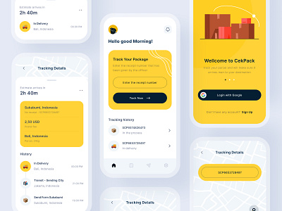 Delivery App animation app design courier delivery app food app graphic design icon illustration layout login minimalist mobile app profile resgister restaurant app ui design ux design yellow