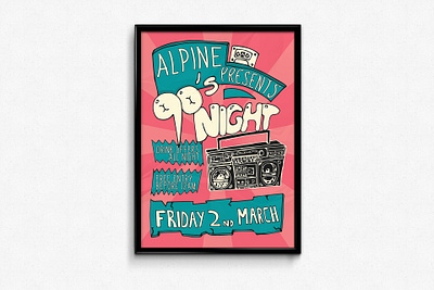 ALPINE BAR 90s Night Poster Design app branding design icon illustration logo typography ui ux vector