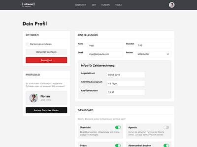 Settingspage for our Intranet. dashboard intranet ui design