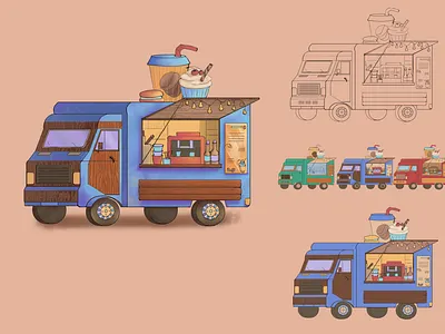Food truck art car food truck illustration van