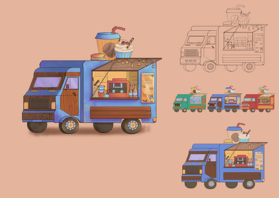 Food truck art car food truck illustration van