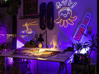 le néon normand x Paiheme studio custom neon design illustration japan led neon neon takoyaki