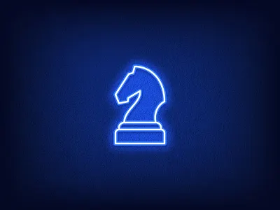 Chess Knight blue chess chessman competition dribbble figure game horse icon illustration knight logo neon outline piece royal sign silhouette tactics