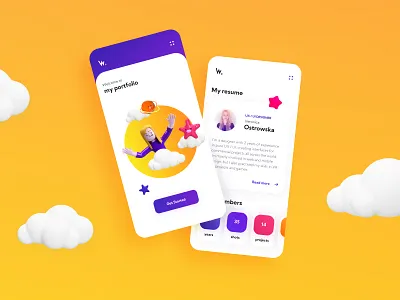 My portfolio 3d clouds cv design gradient landing page low poly portfolio purple resume stars ui ux yellow