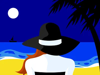 Summer Beach Vibes Part 2 art beach blue boat digital art graphic design landscape ocean red sand sea sketch vector white woman yellow