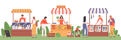 Eco market illustration eco marke farm flat illustration organic people product vector