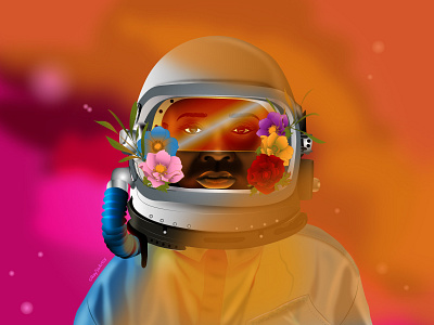 Rojo 3000 PT.1: The Outsider african art astronaut black artist black girl character design dark skin design dreams dribbble floral galaxy graphic design illustration illustrator science space vector